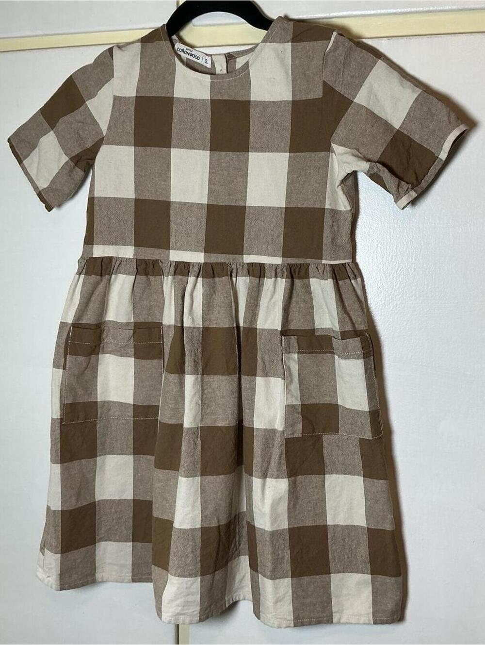 Little Cottonwood Gingham Dress Brown Cream Girls Size 10 Prairie Dress
